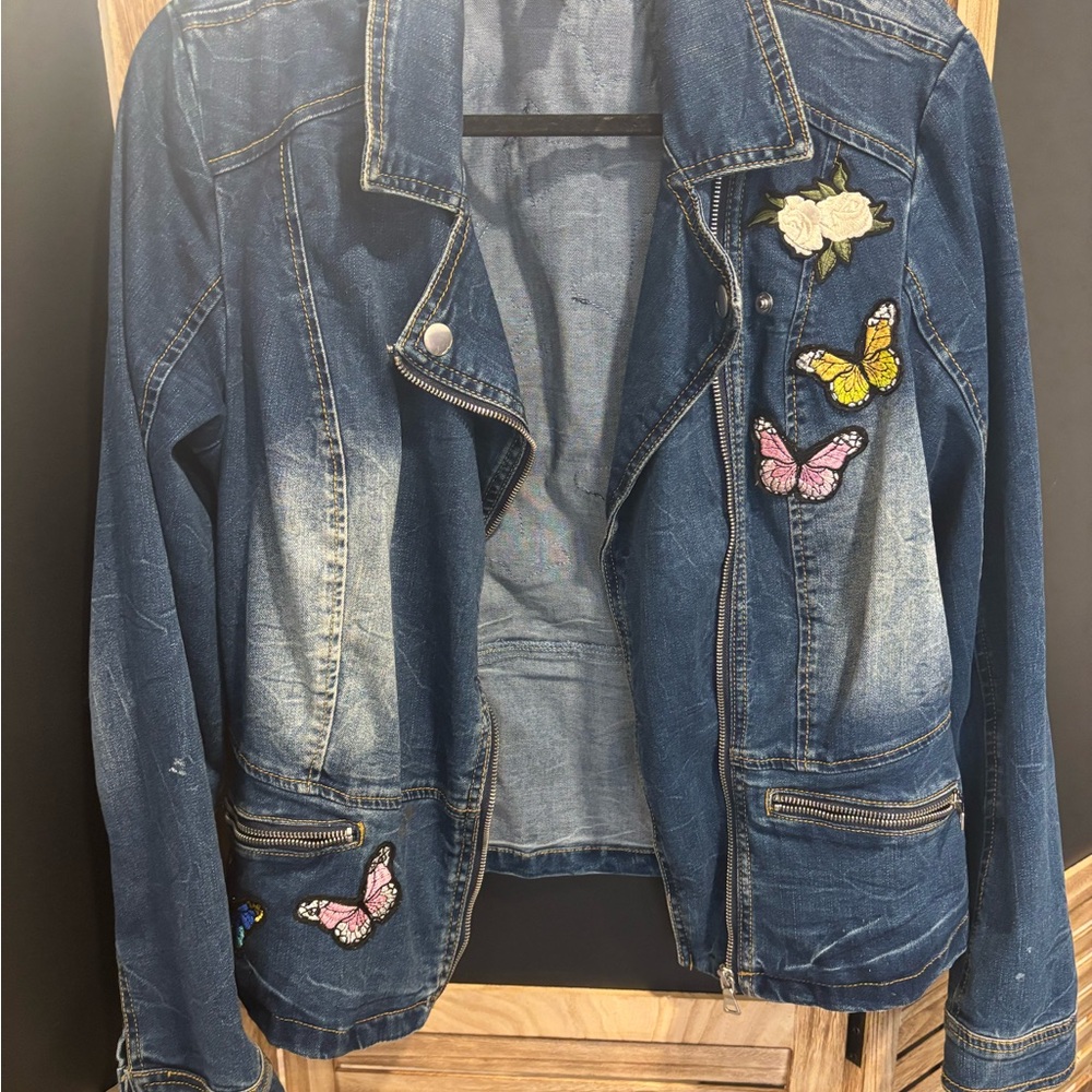 INC International Concepts Embroidered Butterfly Denim Jacket - Blue - Picture 3 of 7